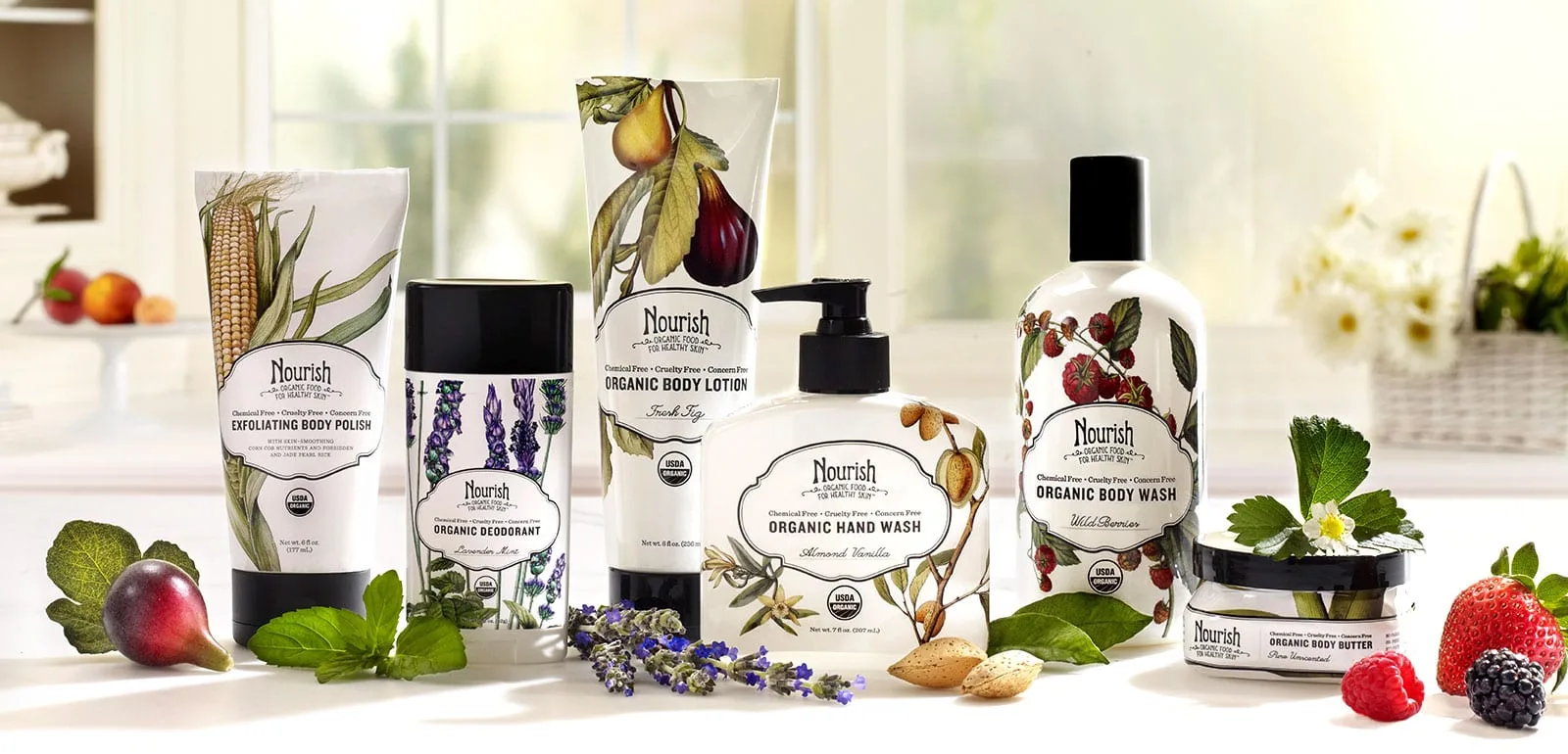 Nourish Organic brand identity and packaging by Madplum Creative.